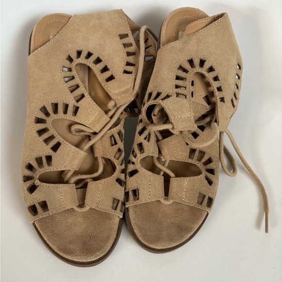 Steve Madden size 6 tan suede leather gladiator heel tie sandal shoe - Picture 2 of 8